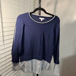 New York & Company Navy Sweater with Striped Detail